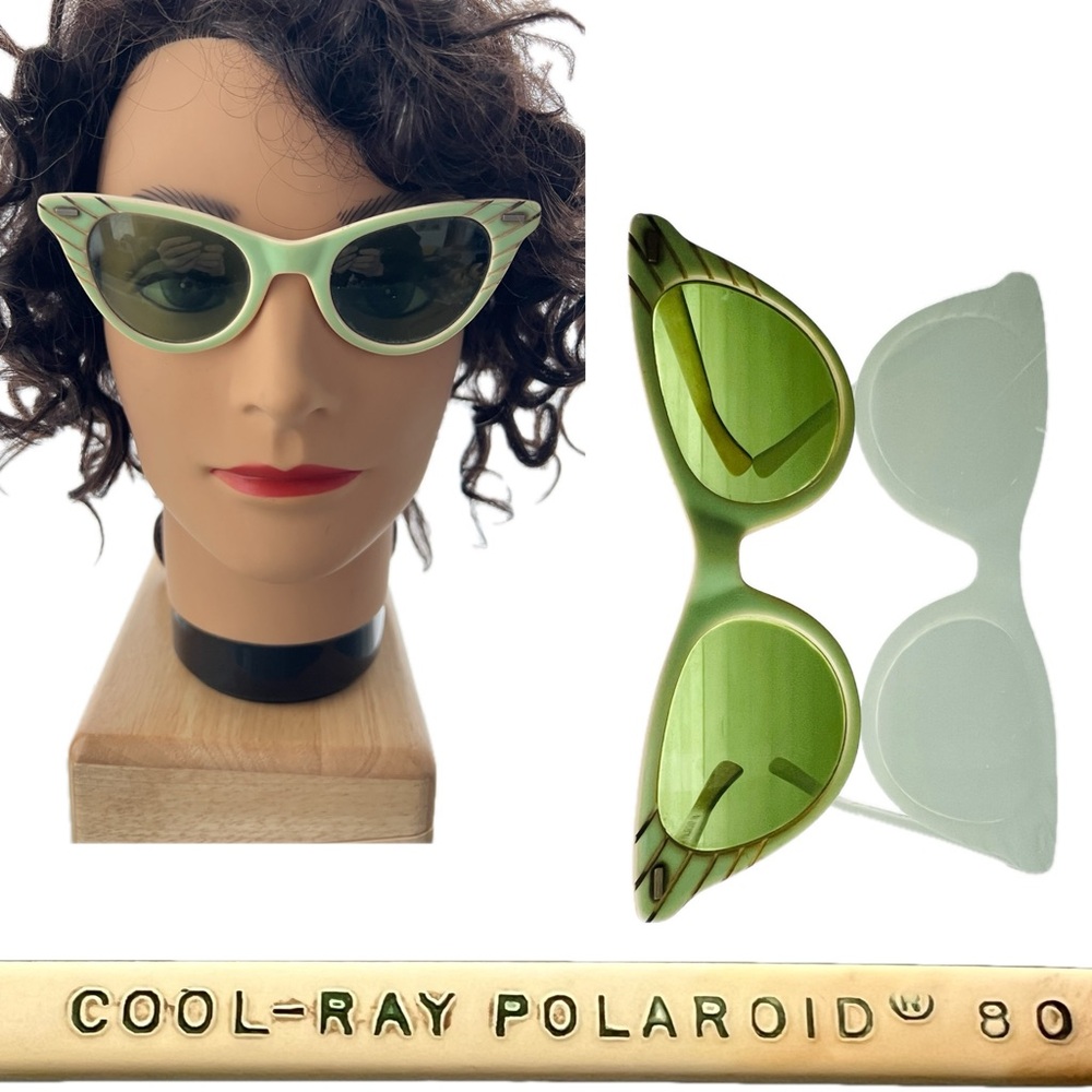 Rare Mint Green Vintage 50s Polaroid Cool-Ray 80 Cat-Eye Sunglasses Mid Century